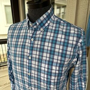 J CREW ⚓️ Men’s Blue & Plaid ‘Light Weight’ All Cotton Button Down Shirt - Sz M